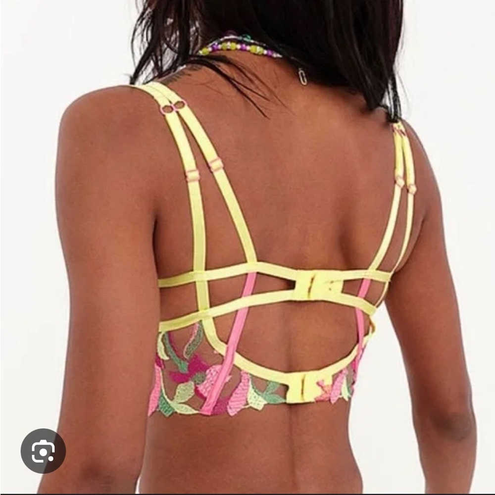 For Love And Lemons Vibrant Pink and Yellow Lace Bra - Picture 3 of 5